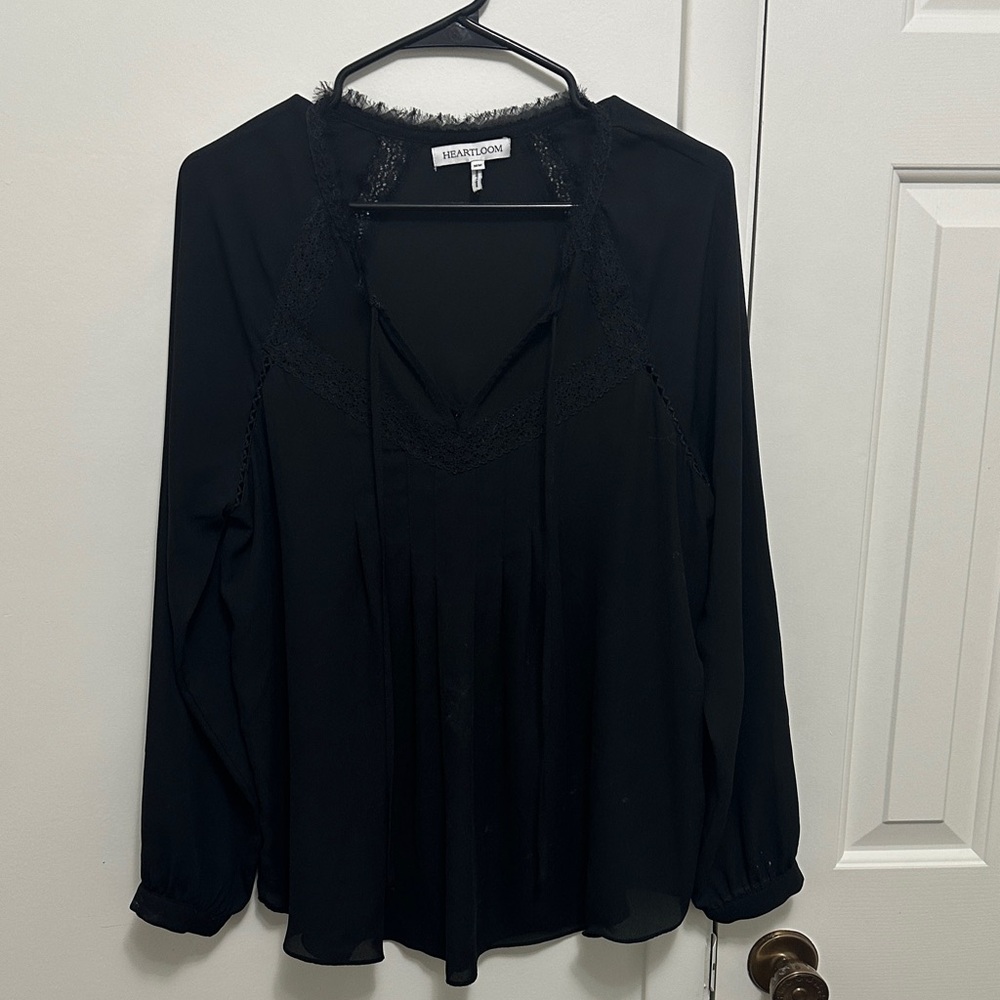 Heartloom Black Blouse with Lace Trim